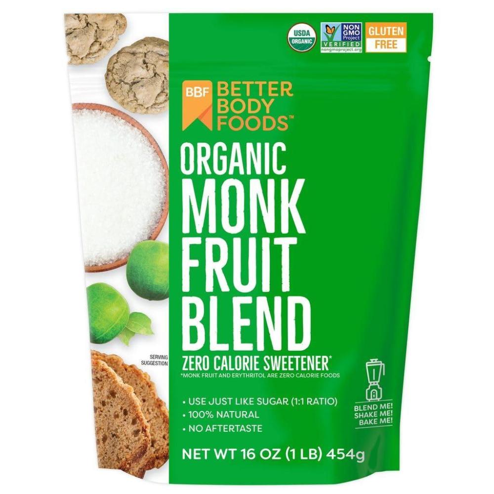 image:imageBetterBody Foods Monk Fruit Sweetener Blend Raw Cane Sugar Substitute Zero Calorie Keto Diet Friendly Zero Net Carbs Zero Glycemic Baking Extract Sugar Replacement 1lb 16 ozOrganic Monk Fruit Sweetener Blend