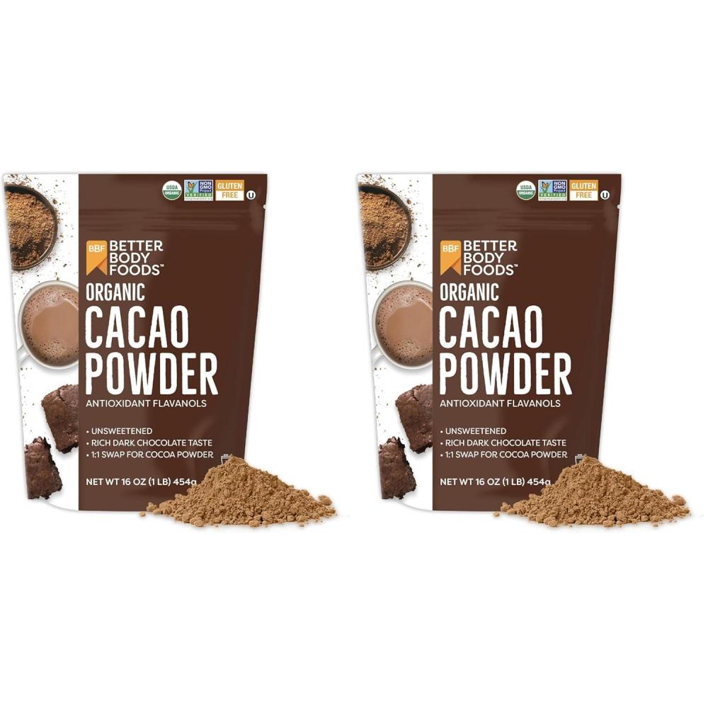 image:imageBetterBody Foods Organic Cacao Powder Rich Chocolate Flavor NonGMO GlutenFree Cocoa 16 ounce 1 lb bag16 Ounce Pack of 2