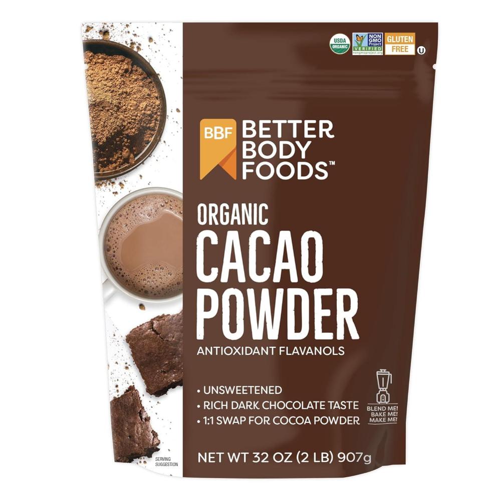 image:imageBetterBody Foods Organic Cacao Powder Rich Chocolate Flavor NonGMO GlutenFree Cocoa 16 ounce 1 lb bag32 Ounce Pack of 1