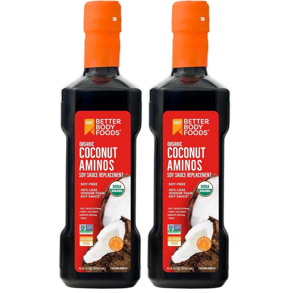 image:imageBetterBody Foods Organic Coconut Aminos Soy Sauce Alternative Gluten Free Soy Free NonGMO 169 Ounces1691 Fl Oz Pack of 2