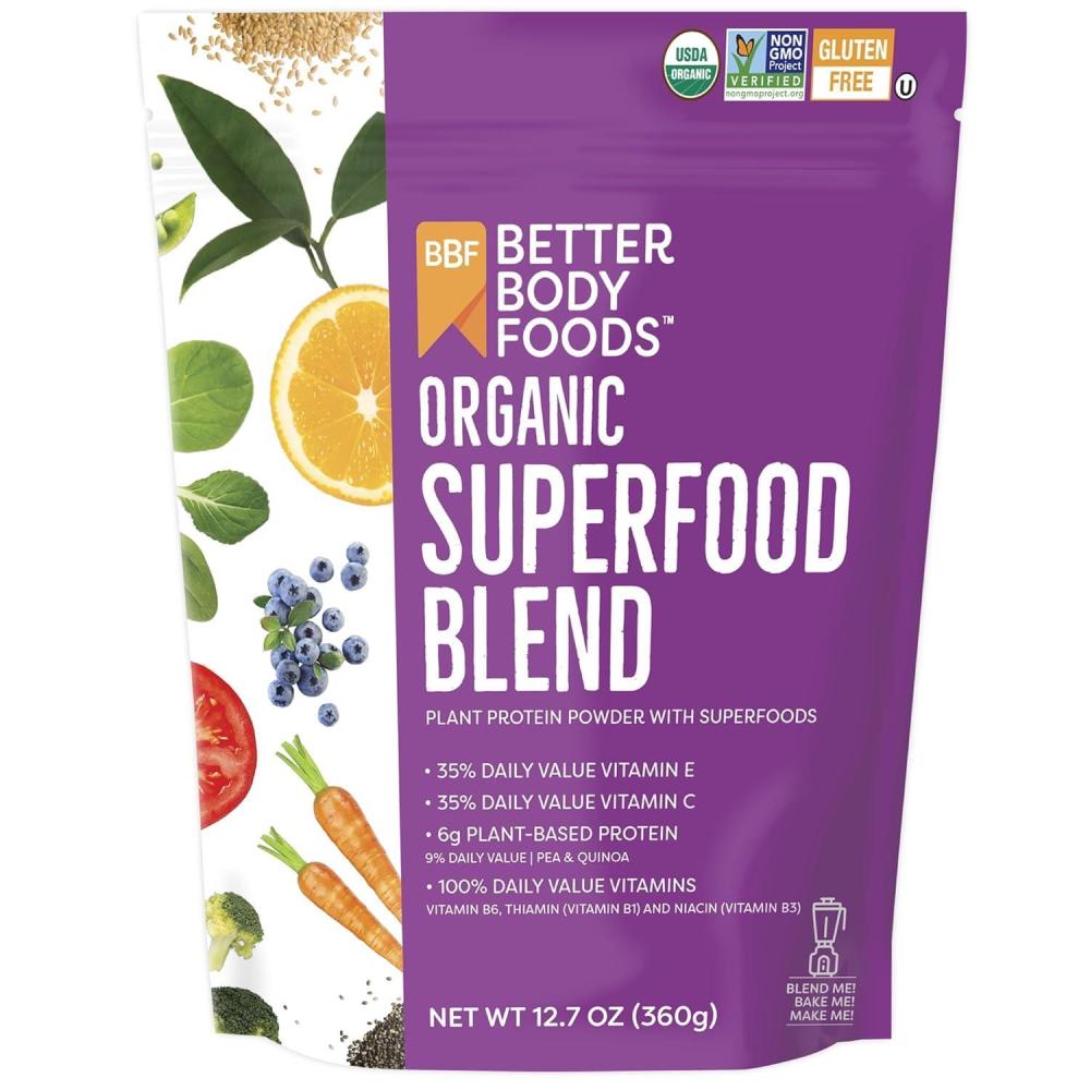 image:imageBetterBody Foods Organic Superfood Powder with Protein Vitamins C E and B12 127 ozOrganic Superfood Blend
