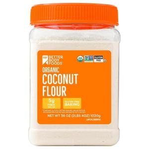 BetterBody Foods Organic Coconut Flour 2.25 Pound Jar, Gluten-Free White Flour Alternative with a Slight Coconut Taste and Aroma, 23% Dietary Fiber per Serving